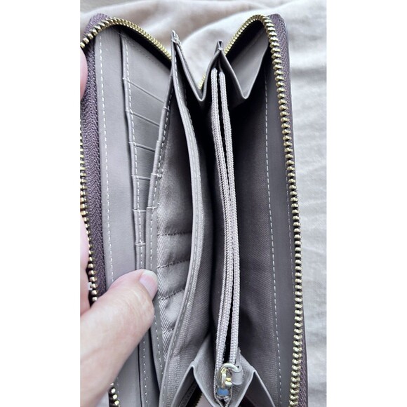 LODIS Leather Zip Around Full Size Wallet Metallic Brown Gold RFID - Picture 7 of 9